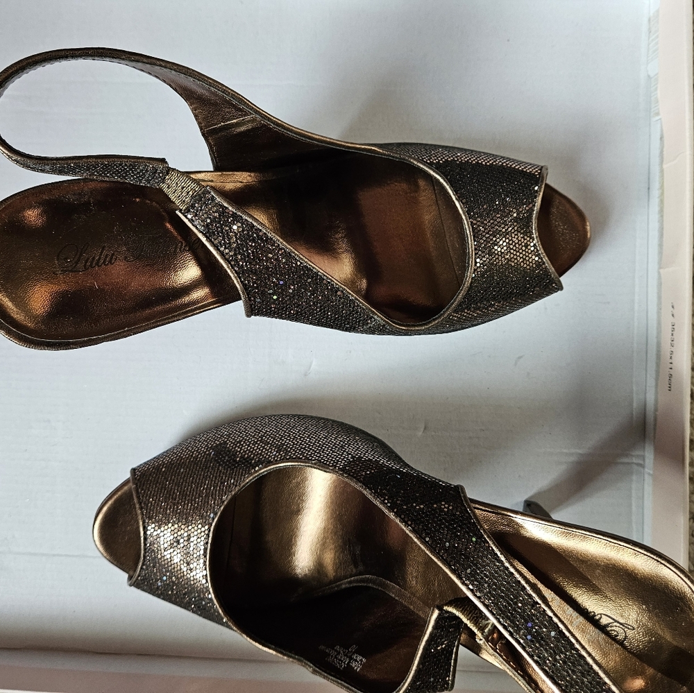 Lulu Townsend bronze glitter sandals
